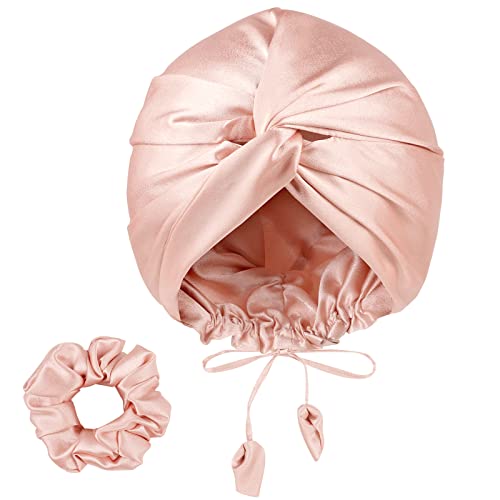 PARISBELLA Reversible Silky Satin Bonnet for Sleeping, Smooth As Silk Hair Wrap for Sleeping, Adjustable Satin Sleep Cap for Women, Stylish Turban for Curly Hair, Pink, Pack of 1