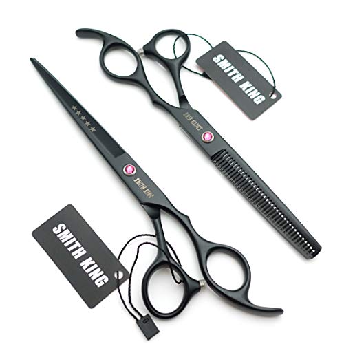 7.0 Inches Professional hair cutting thinning scissors set with razor (Black)