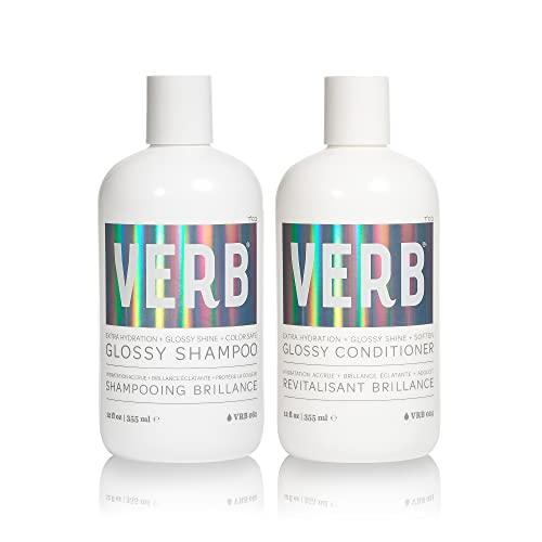 Verb Glossy Shampoo & Conditioner Duo – Adds Shine to Dull, Damaged Hair – Vegan and Paraben, Sulfate and Gluten Free - Hydrating Shampoo and Conditioner Set, 12 fl oz