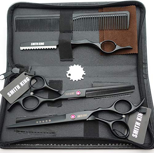 7.0 Inches Professional hair cutting thinning scissors set with razor (Black)